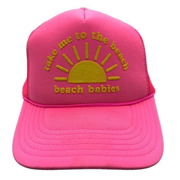 Beach Babies Take Me to the Beach Trucker Hat Pink Yellow Foam Mesh Snapback - Picture 1 of 10